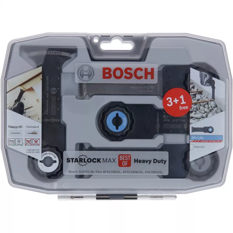 Bosch Starlock Best of Heavy Duty rinkinys, 4 dalys, peilių rinkinys, metalui ir medžiui, juodas, dėžutėje