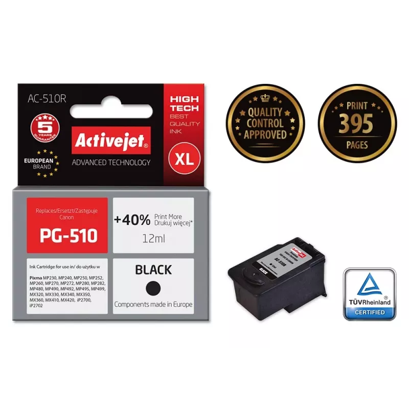 Kasetė ActiveJet AC-510R juoda – suderinama su Canon, pigmentinis, 12 ml, didelės talpos (XL), vienetinis paketas