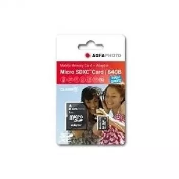 AgfaPhoto MicroSDXC UHS-I 64GB didelės spartos 10 klasė U1 + adapteris