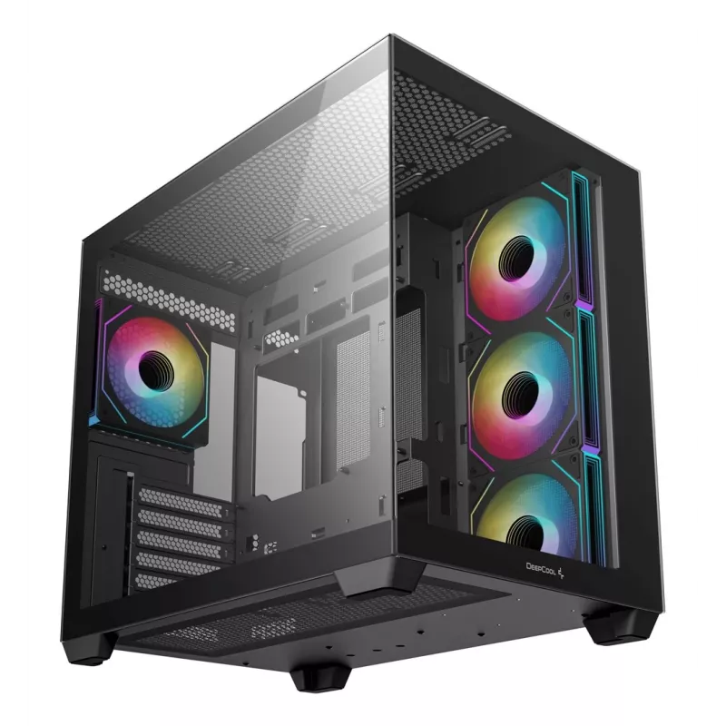 PC korpusas DeepCool CG530 4F Midi Tower Juodas — grūdintas stiklas, ATX/ITX/Micro ATX, 3x120mm ventiliatoriai, USB-C