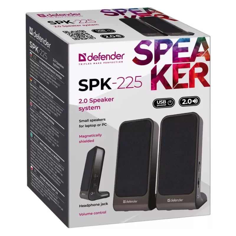 Garsiakalbiai DEFENDER SPK-225 laidiniai 2.0, 4 W RMS, USB/DC 5V, 3,5 mm, juodi