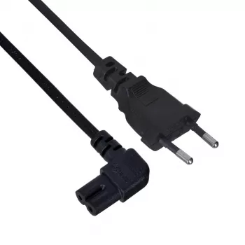 Maitinimo laidas SAVIO CL-144, 3 m, kampuotas 2 kontaktų C7 kištukas į IEC E tipo lizdą, juodas