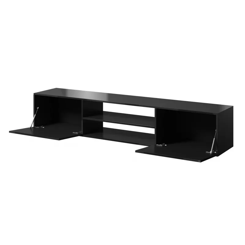 TV spintelė Cama Meble SLIDE 200K – 200x40x37 cm, blizgi juoda, medžio drožlių plokštės viršus