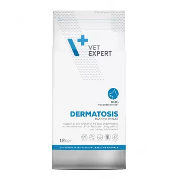 Sausas šunų ėdalas VETEXPERT Dermatosis Rabbit & Potato 12 kg – veterinarinė dieta odai palaikyti, baltymai 26%, riebalai 15%