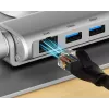 Unitek D1109B01 stovas nešiojamam kompiuteriui – aliumininis reguliuojamas stovas su nuimamu USB‑C HDMI 4K PD 100W, 2x USB‑A, RJ‑45, iki 17 colių