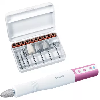 Prietaisas nagų priežiūrai Beurer MP 52 – elektrinis manikiūro ir pedikiūro rinkinys, baltas ir violetinis