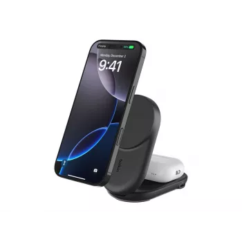 Belaidis įkroviklis Belkin UltraCharge 25 W Qi2 2 viename magnetinis USB-C juodas apvalus