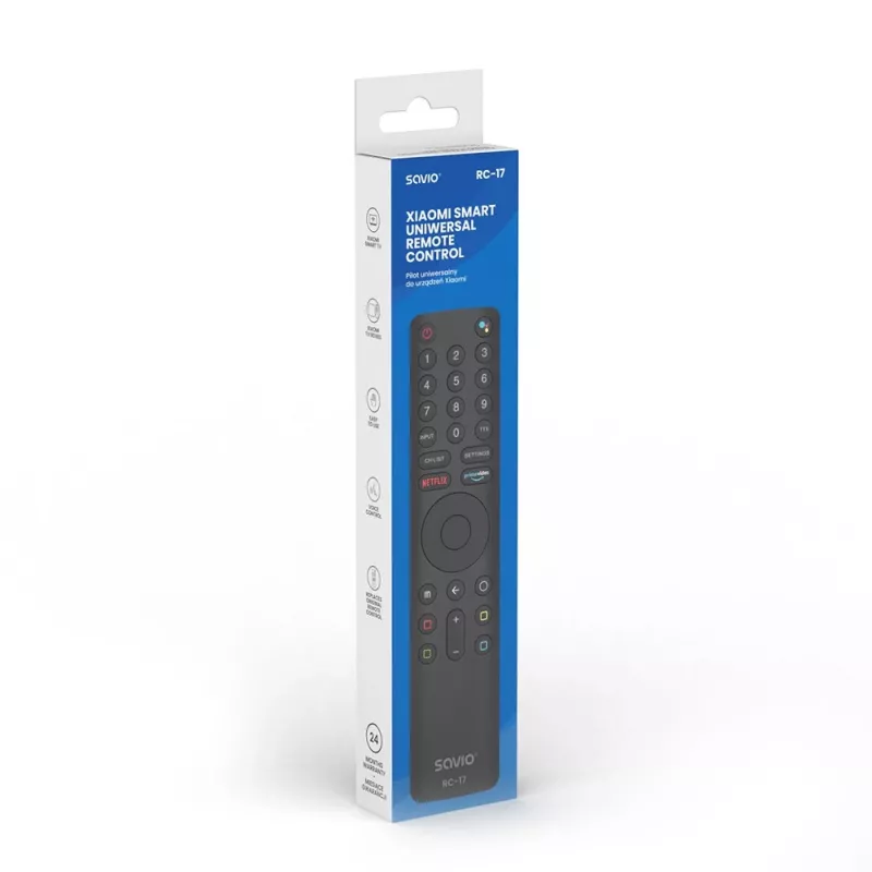 SAVIO RC-17 Universalus televizoriaus pultelis IR/Bluetooth, valdo 20 įrenginių, 10 m atstumas, juodas