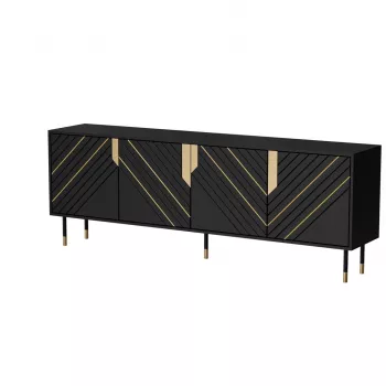 Komoda cama meble Cama 4D MOUNTAIN 204x40x72 cm juoda/auksinė, MDF/medžio drožlių plokštė