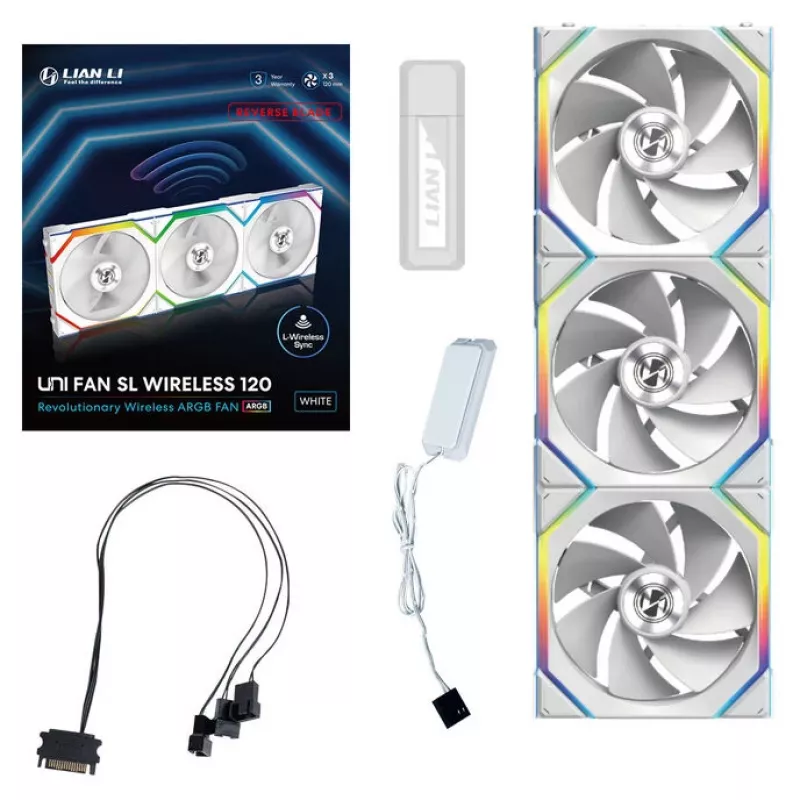 Lian Li UNI FAN SL Wireless 120 ARGB Reverse Blade White 3 vnt. komplektas