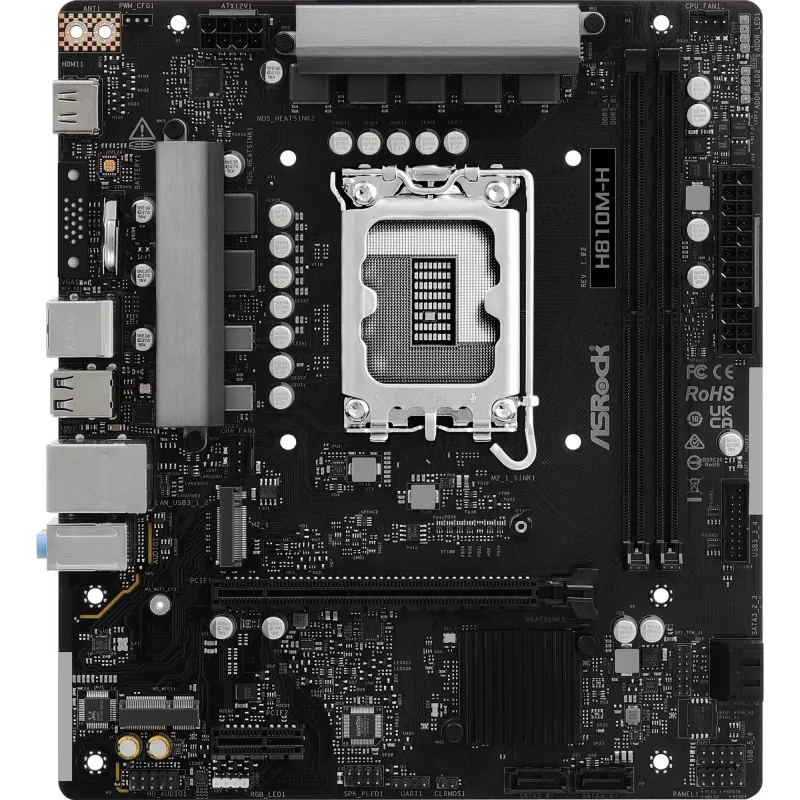 Motininė plokštė ASROCK H810M-X micro ATX Intel H810 LGA 1851 DDR5 2× DIMM 128GB M.2 2.5GbE HDMI DisplayPort