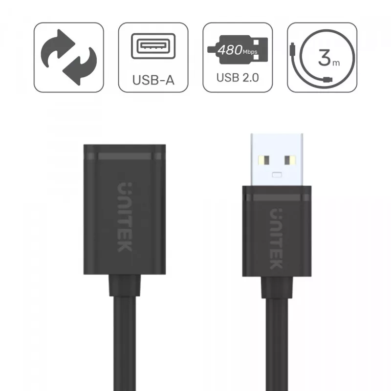 USB laidas UNITEK Y-C447GBK 0,5 m USB 2.0 Juodas