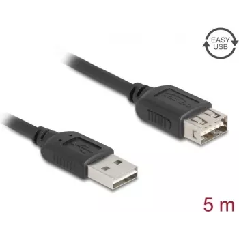 Prailginimo laidas USB A – USB A DELOCK 81515 USB 2.0, 5 m, juodas, auksuoti kontaktai