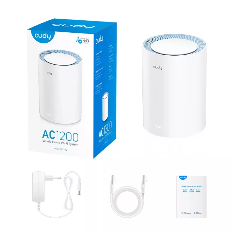 Cudy M1200 belaidžio tinklo rinkinys (mesh) dviejų juostų Wi-Fi 5 802.11ac balta