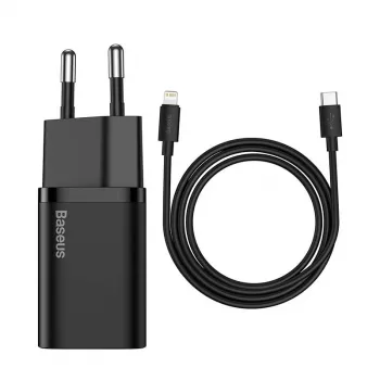 Baseus Super Si Greitasis Įkroviklis 1C 20W su USB-C į Lightning laidu 1m (juodas)