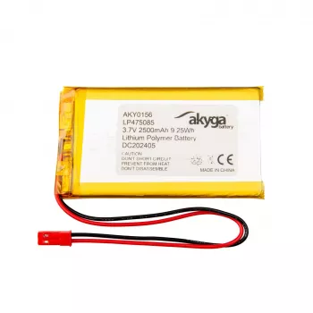 Akyga AKY0156 LP475085 Li-Po akumuliatorius 3,7 V 2500 mAh, PCM, JST 2,54 2 kontaktų, 150 mm