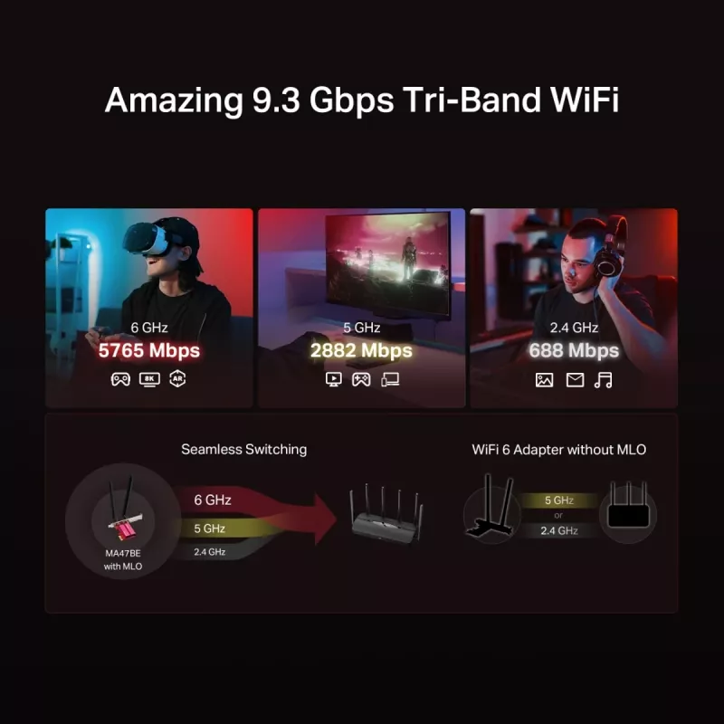 PCIe triju juostų WiFi 7 adapteris MERCUSYS MA47BE