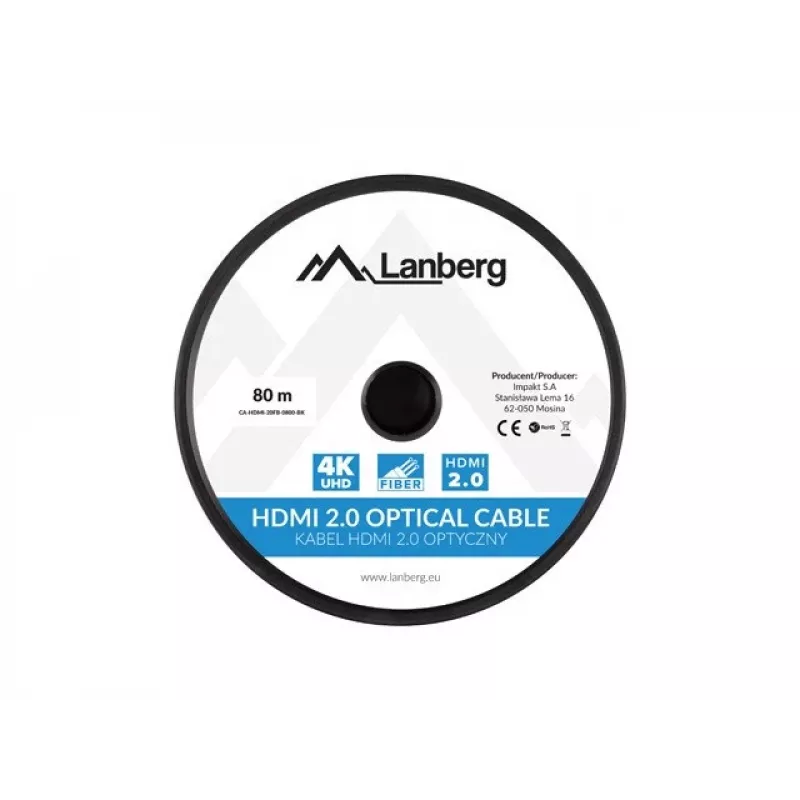 HDMI kabelis Lanberg CA-HDMI-20FB-0800-BK 80 m Type A vyras į vyrą