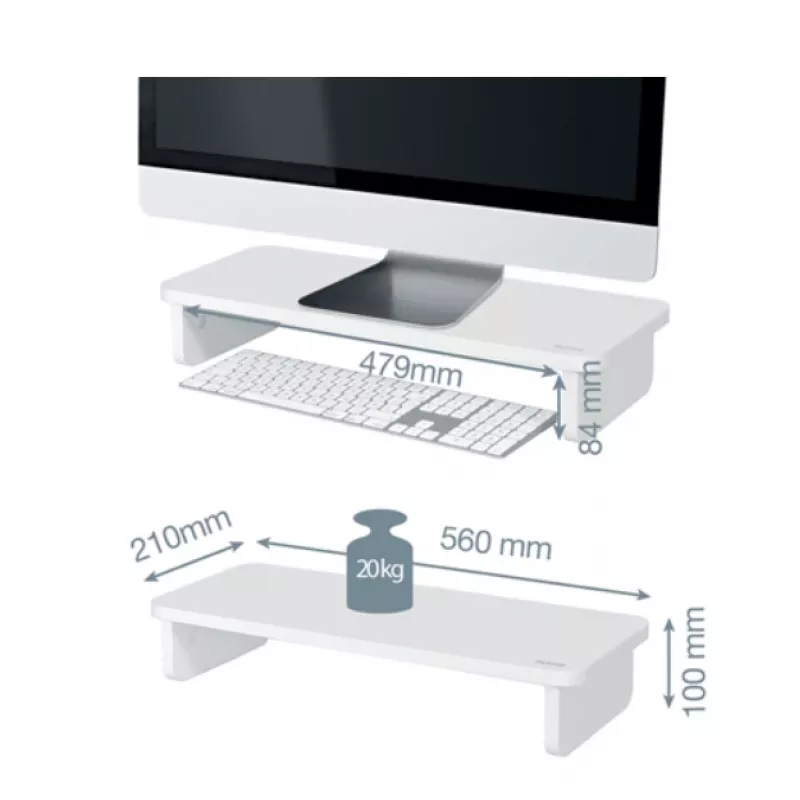 Monitorio stovas LEITZ Freestanding 64340001 – stalvynas 61 cm (24 colių) ekranams, 20 kg talpa, aukštis reguliuojamas, baltas