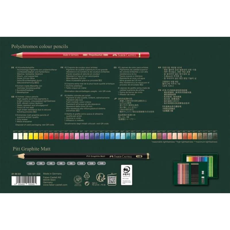 Aliejiniai pieštukai Faber-Castell Polychromos & Pitt Graphite Matt rinkinys 48 vnt. įvairiaspalviai