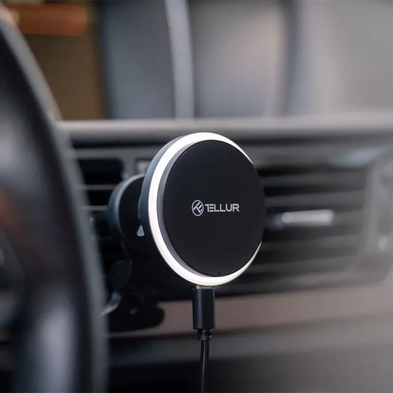 Belaidis automobilinis įkroviklis Tellur TLL151431 MagSafe suderinamas 15W juodas išmaniesiems telefonams