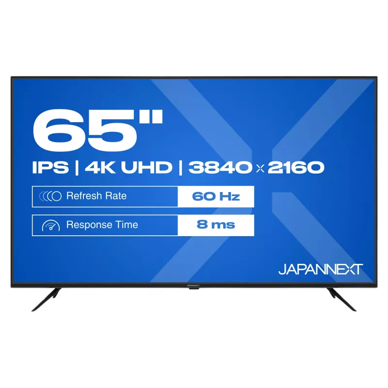 164,0 cm / 65 colių (3840x2160) JAPANNEXT JN-IPS650UHD60F 16:9 IPS 60Hz HDMI USB WLAN Garsiakalbiai Juoda