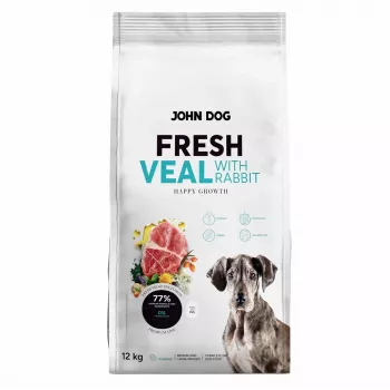 Sausas šuniukų ėdalas john dog Junior Fresh Veal with Rabbit 12 kg