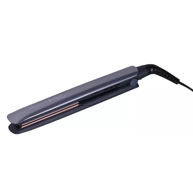 Tiesintuvas Remington S8598 Warm Black Grey – keraminės plokštelės 11 cm, 5 temperatūros lygiai, 160–230°C, 3 m laidas, kelioninis dėklas