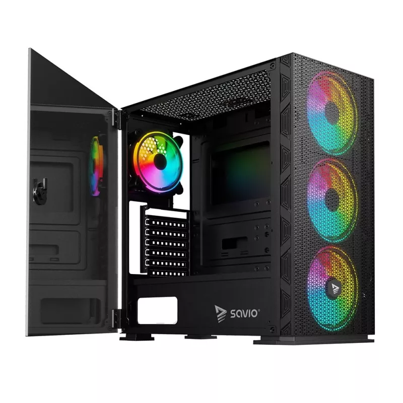 SAVIO kompiuterio korpusas Raptor X1 ARGB Stiklas/Tinklelis Juodas