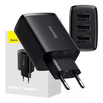 Baseus Compact Quick Charger, 3x USB, 17W (Juoda)