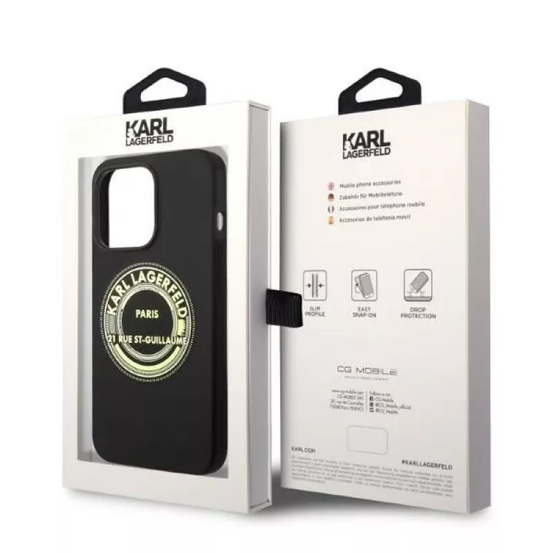 Karl Lagerfeld minkštas silikoninis dėklas RSG juodas, skirtas Apple iPhone 14 Pro KLHCP14LSRSGRCK