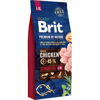 Sausas šunų maistas Brit Premium by Nature Senior L+XL 15 kg – vištiena, 27% baltymų, 14% riebalų, dideliems ir milžiniškiems senjorams