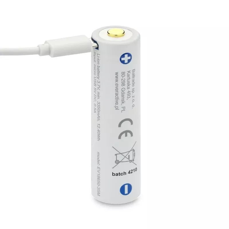 18650 Li-Ion 3.7V everActive 3500mAh baterija (1 vnt.) su micro-USB ir apsauga