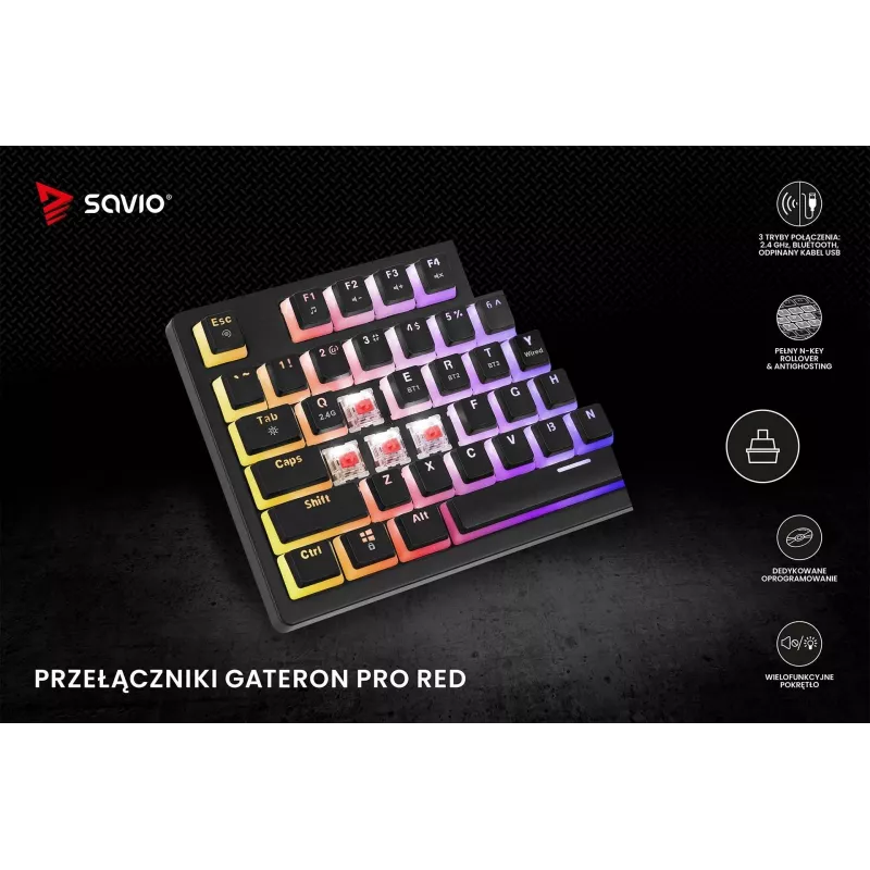 Gaming klaviatūra Savio SAVGK-PHENIX RED PUDDING Mechaninė RGB Belaidė
