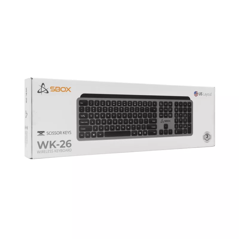 Belaidė klaviatūra SBOX WK-26 US su multimedijos klavišais ir JAV išdėstymu