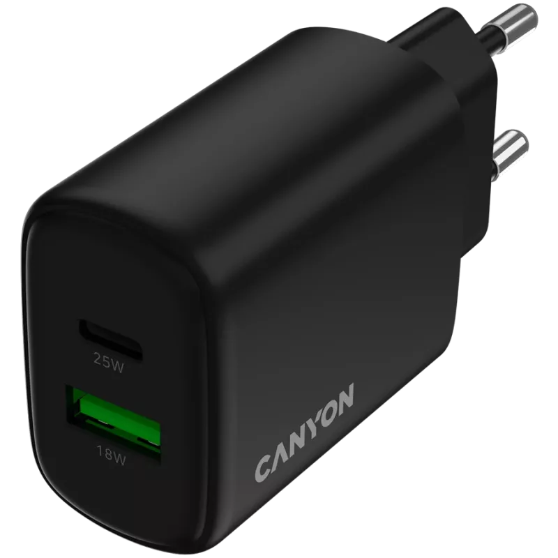 CANYON OnCharge 250 25W 1xPD 1xQC EU juodas įkroviklis