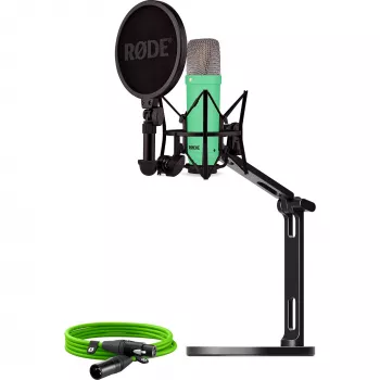 Mikrofonas RODE NT1 Signature su XLR kabeliu ir stalo stovu, šviesiai žalias, rinkinys