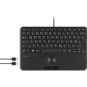 Perixx PERIBOARD-526 H DE Black – kompaktiška klaviatūra su vokiečių QWERTZ išdėstymu ir įmontuotu valdymo rutuliu