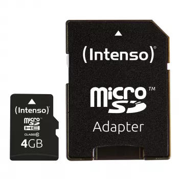 INTENSO atminties kortelė MICRO SDHC 4GB C10 su adapteriu 3413450