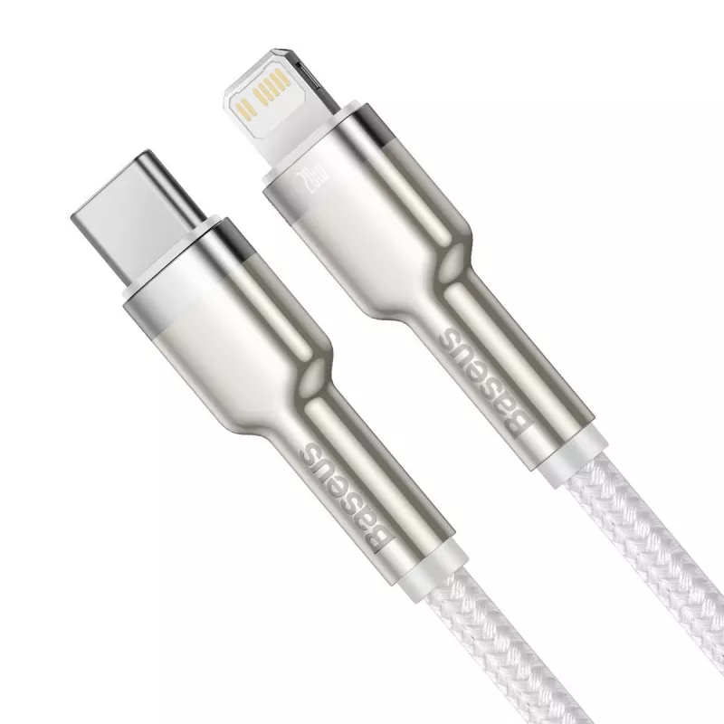USB-C į Lightning laidas Baseus Cafule 1 m, 20 W, cinko korpusas, baltas