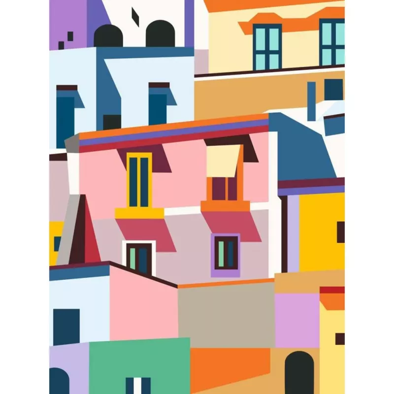 Tapybos rinkinys pagal numerius Ravensburger CreArt Canvas Edition: Spalvingi namai, modelis 25527