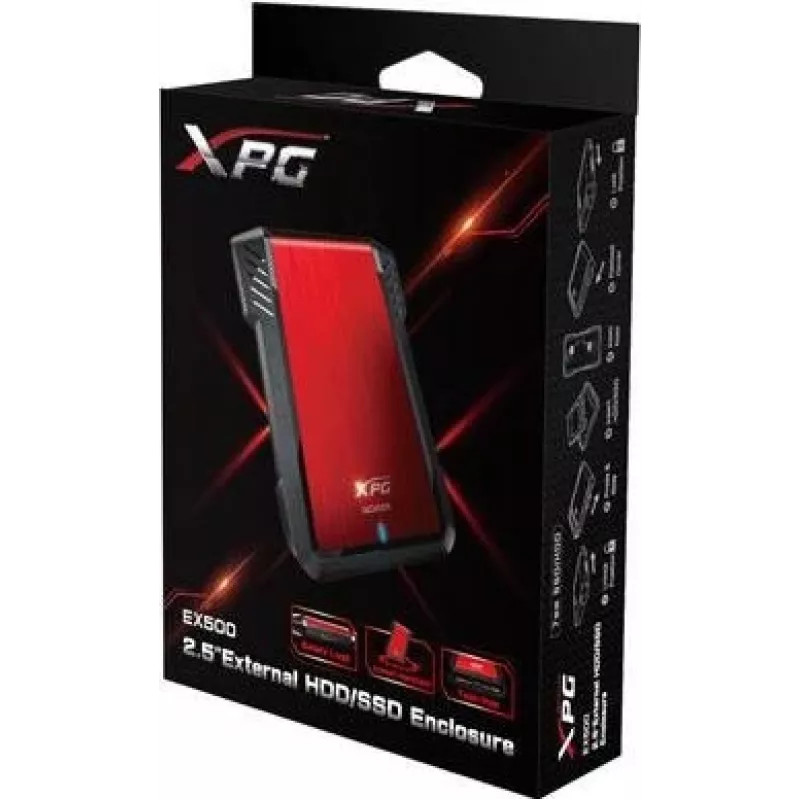 ADATA EX500 išorinis HDD/SSD dėklas Juodas, Raudonas 2,5 colio
