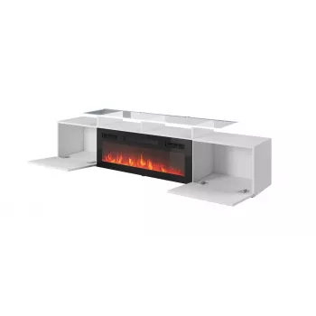Spintelė televizoriui Cama Meble ROVA su elektriniu židiniu 190x37x48 cm balta/blizganti balta