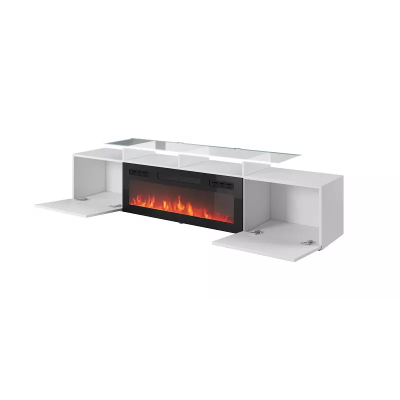 Spintelė televizoriui Cama Meble ROVA su elektriniu židiniu 190x37x48 cm balta/blizganti balta