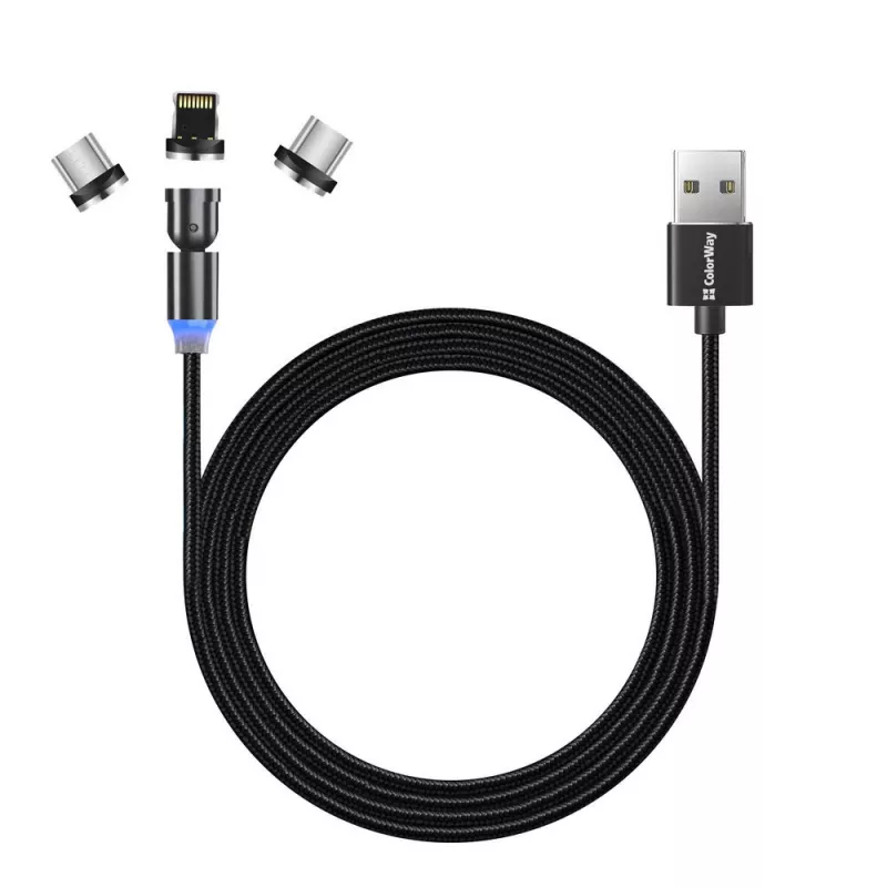 3-in-1 įkrovimo laidas ColorWay CW-CBUU037-BK — Lightning, Micro-USB, USB-C, 1 m, 2,4 A