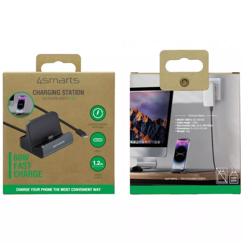 4smarts VoltDock USB-C įkrovimo stotelė 60W Pilka (541426)