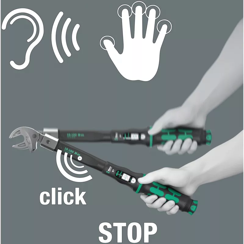 Wera Click-Torque X 7 sukimo veržliaraktis su juodai-žalia rankena, kvadratinis 14x18 mm