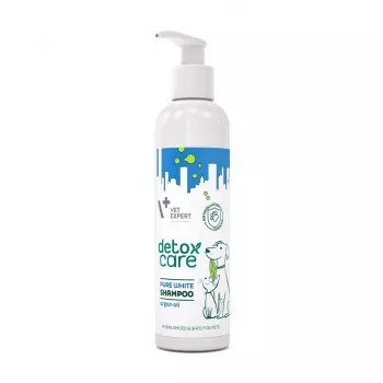 Šampūnas VETEXPERT Detox Care Pure White 250 ml – balinantis ir detoksikuojantis šampūnas suaugusiems šunims baltu kailiu