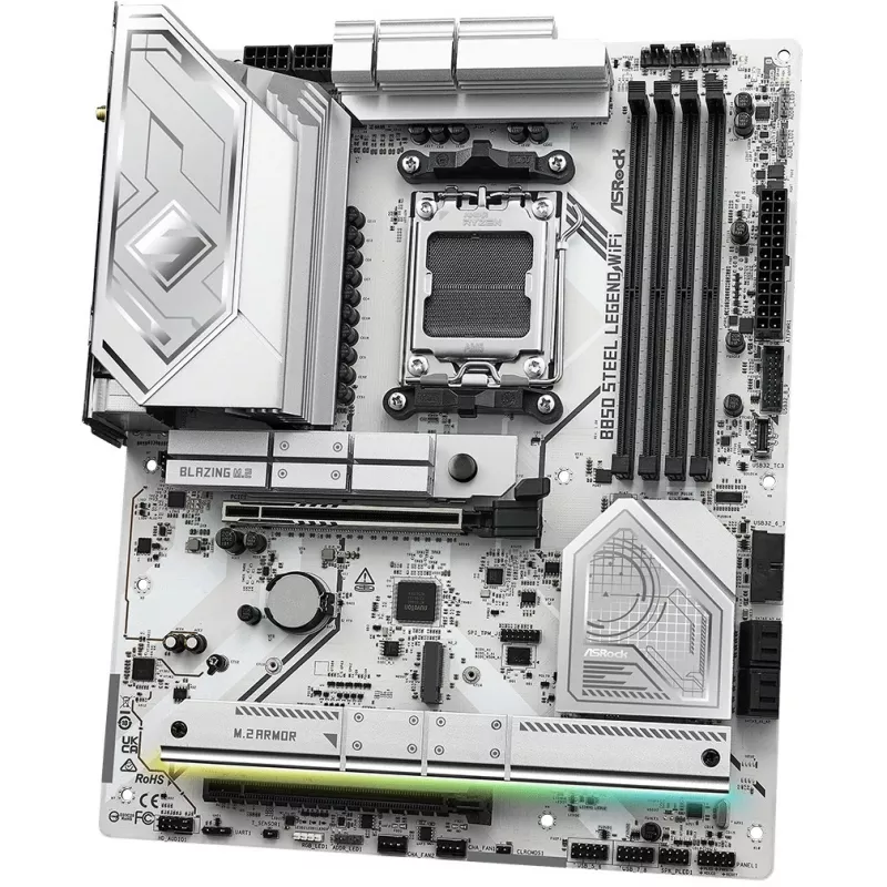 Motininė plokštė ASROCK B850 Steel Legend WiFi ATX — AMD B850, Socket AM5, DDR5, 4x DIMM, 4x M.2, Wi‑Fi 7, 2.5Gb LAN