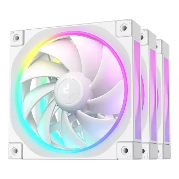 Korpuso ventiliatorius DeepCool FL12 WH 3 vnt. komplektas, 120×120×25 mm, 2150 RPM, 55 CFM, skysčių dinaminis guolis, PWM, daugiaspalvis LED, 4 kontaktų